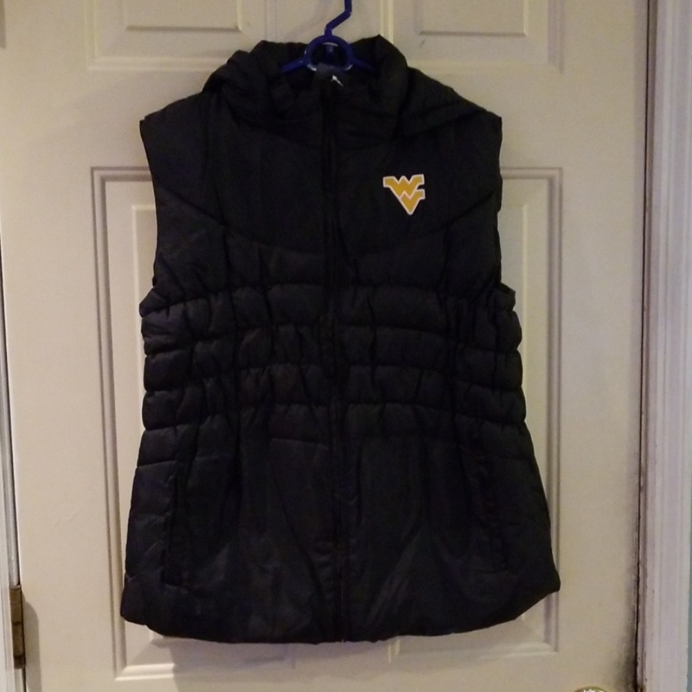 West Virginia puffy vest with detachable hood